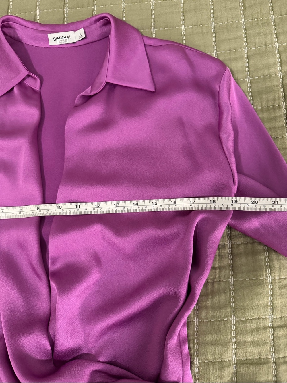 SIMKHAI Paradisa Purple Satin Wrap Top Size 6 Split Statement Sleeves - Picture 5 of 7